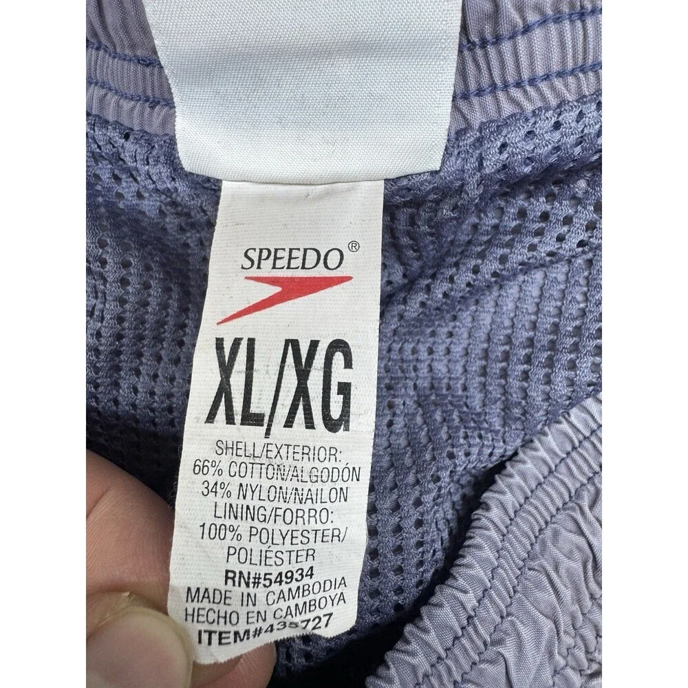 Speedo Swimming Trunks Blue Gray w/ White Stripes Lined Vintage 1990s Men’s XL